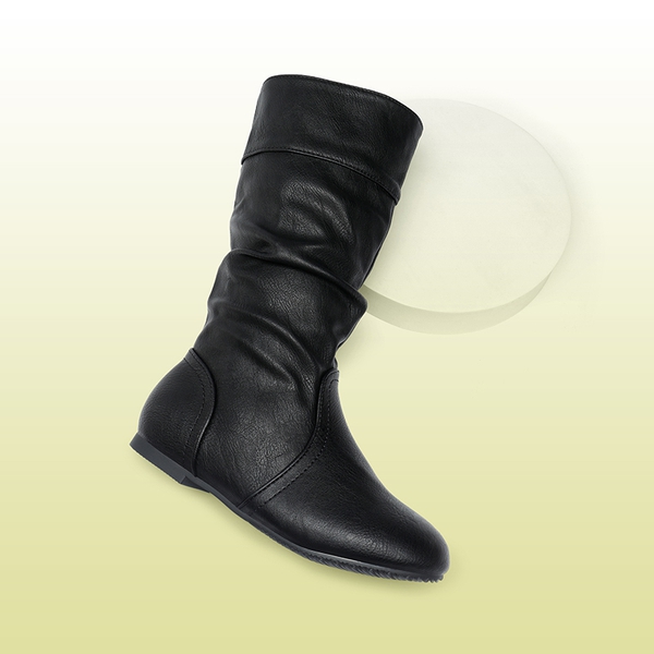 Girls Knee High Boots - BLACK PU - 4